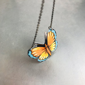 Little Orange & Blue Butterfly Upcycled Tin Necklace Tin Anniversary Gift