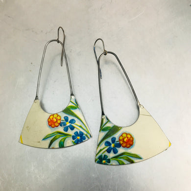 Vintage Flowers on White Recycled Tin Earrings