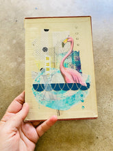 Load image into Gallery viewer, Flamingo X  •  Collage on Upcycled Book Cover