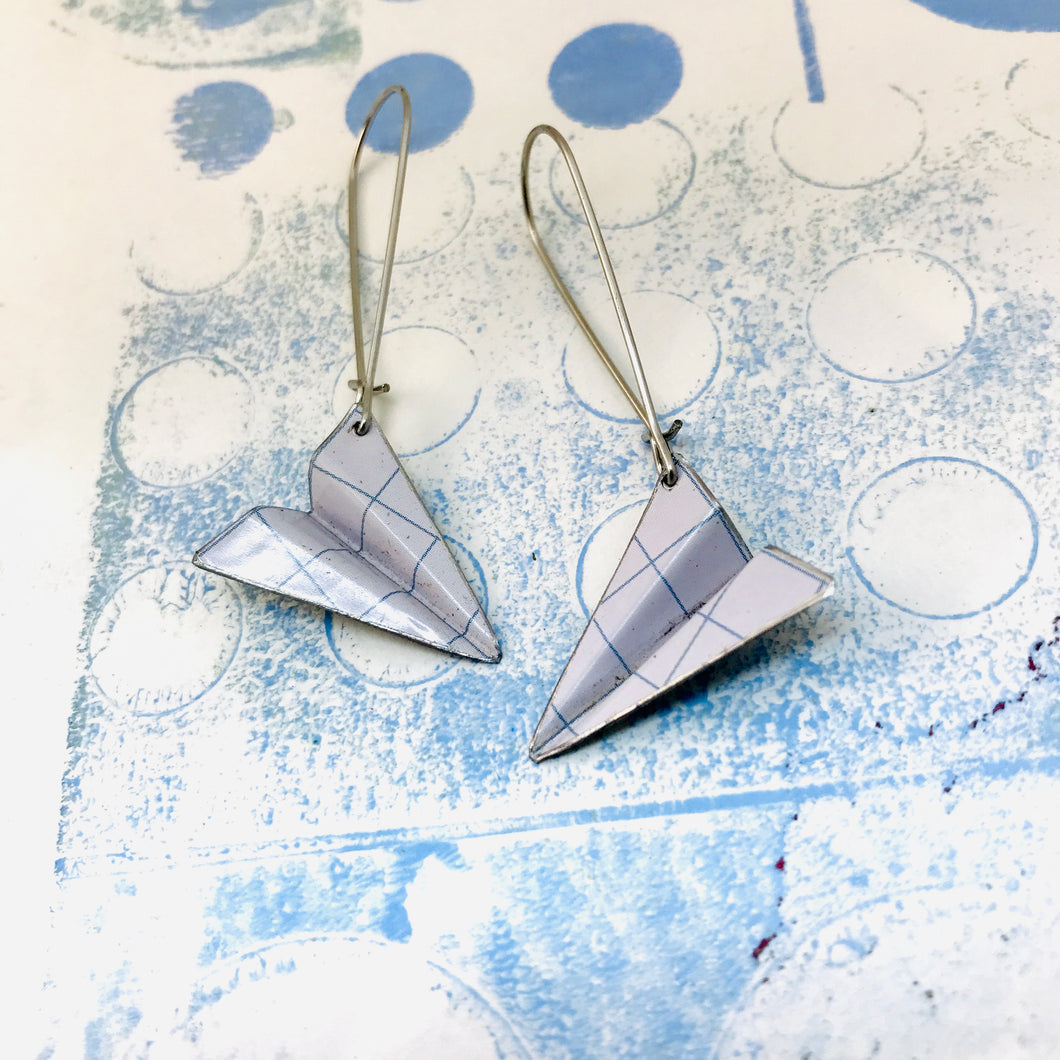 Graph Paper Airplanes Zero Waste Tin Earrings