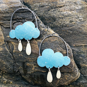 Speckled Blue Clouds & White Rain Drops Zero Waste Tin Earrings