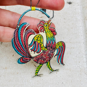 Fancy Rooster Upcycled Tin Necklace
