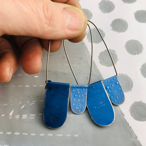 Flax Flower Blue Arch Dangle Tin Earrings