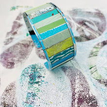 Load image into Gallery viewer, Fenced Aquas Upcycled Tesserae Tin Cuff