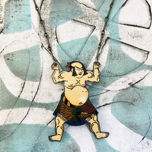 Sumo Wrestler Upcycled Tin Necklace