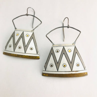 Zig Zag Gray & White Zero Waste Tin Earrings