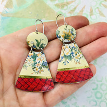 Load image into Gallery viewer, Pink Basket Weave and Flowers Small Fans Zero Waste Tin Earrings