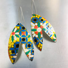 Load image into Gallery viewer, Multicolored Mosaic Upcycled Tin Double Leaf Earrings