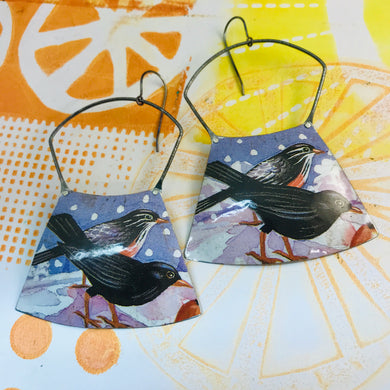 Watercolor Black Birds Large Zero Waste Tin Earrings