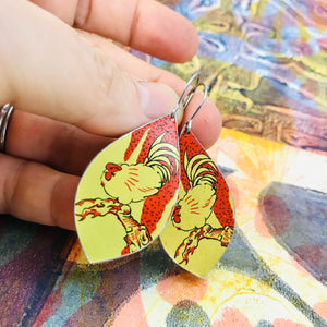 Golden Roosters Upcycled Little Pod Tin Earrings