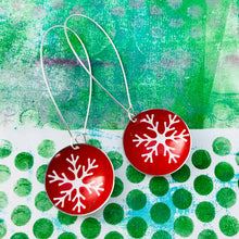Load image into Gallery viewer, Snowflake on Red Large Basin Tin Earrings