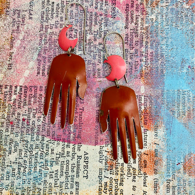 Maker Moons In Rust & Cerise Talisman Tin Earrings