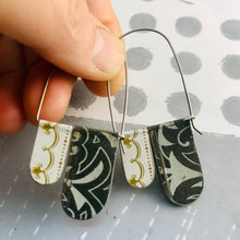 Load image into Gallery viewer, Antiqued Whites Mixed Patterns Arch Dangle Tin Earrings