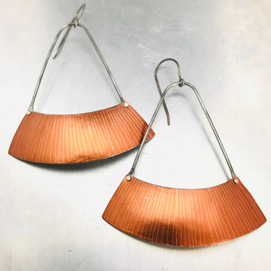 Etched Copper Large Fan Recycled Tin Earrings Tin Anniversary Gift