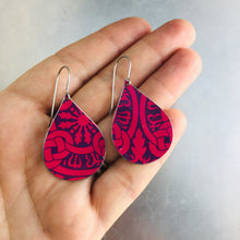 Load image into Gallery viewer, Bright Pink &amp; Deep Purple Upcycled Teardrop Tin Earrings