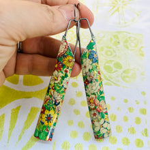 Load image into Gallery viewer, Allover Flowers Long Narrow Tin Earrings