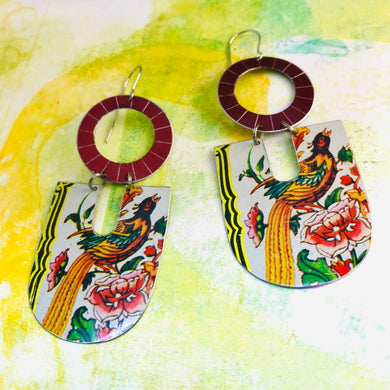 Tropical Bird Chunky Horseshoes Zero Waste Tin Earrings