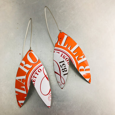 Bright Red Biscotti Double Leaf Upcycled Tin Earrings by Christine Terrell for adaptive reuse jewelry