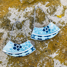 Load image into Gallery viewer, Little Blue Flowers Wide Fan Tin Earrings