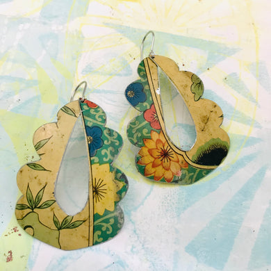 Vintage Flowers Wavy Upcycled Tin Earrings