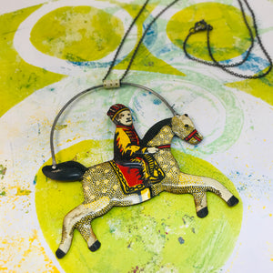 #12 Vintage Tin Horse and Rider Zero Waste Tin Necklace