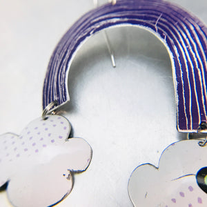 Purple Etched Rainbows with Dotty Clouds Upcycled Tin Earrings
