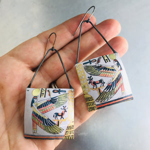 Egyptian Goddess Isis Square Tin Zero Waste Earrings by adaptive reuse  jewelry