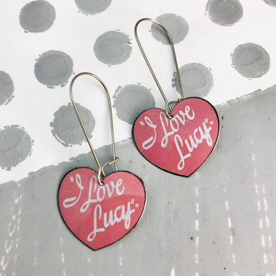 I Love Lucy Hearts Upcycled Tin Earrings