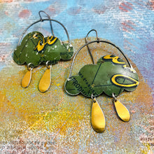 Load image into Gallery viewer, Vintage French Green Clouds &amp; Golden Rain Drops Zero Waste Tin Earrings