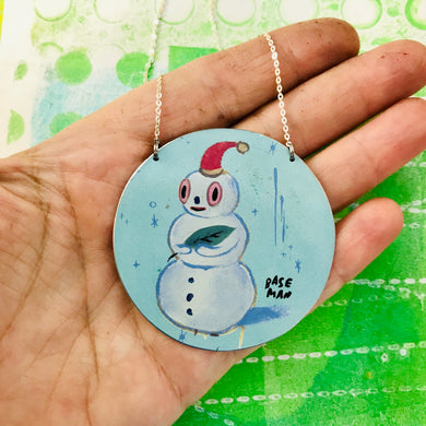 Baseman Snowman Zero Waste Tin Necklace