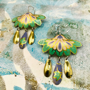 Green & Golds Botanical Tin Chandelier Earrings