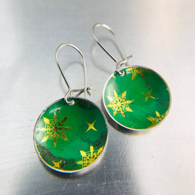 Paris Green & Golden Starlets Upcycled Tiny Dot Earrings