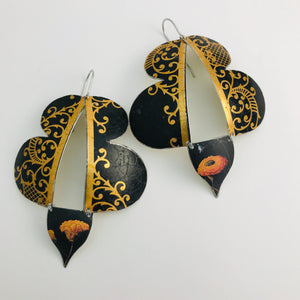 Black & Copper Filigree Abstract Butterflies Upcycled Tin Earrings