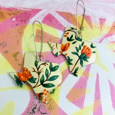 Bright Orange Blossoms Texas Upcycled Tin Earrings
