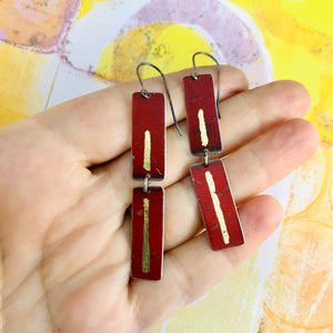 Deep Rich Red & Gold Leaf Recycled Tin Earrings
