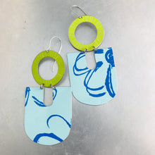Load image into Gallery viewer, Pale Aqua &amp; Shimmery Spring Green Chunky Horseshoes Zero Waste Tin Earrings