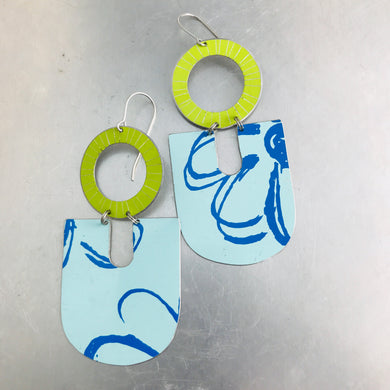 Pale Aqua & Shimmery Spring Green Chunky Horseshoes Zero Waste Tin Earrings