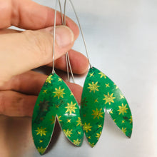 Load image into Gallery viewer, Paris Green Golden Starlets Upcycled Tin Double Leaf Earrings