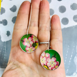 Gorgeous Pinks on Green Large Basin Tin Earrings