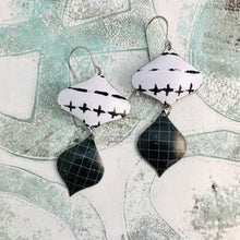 Load image into Gallery viewer, Black and White Mixed Pattern Rex Ray Zero Waste Tin Earrings