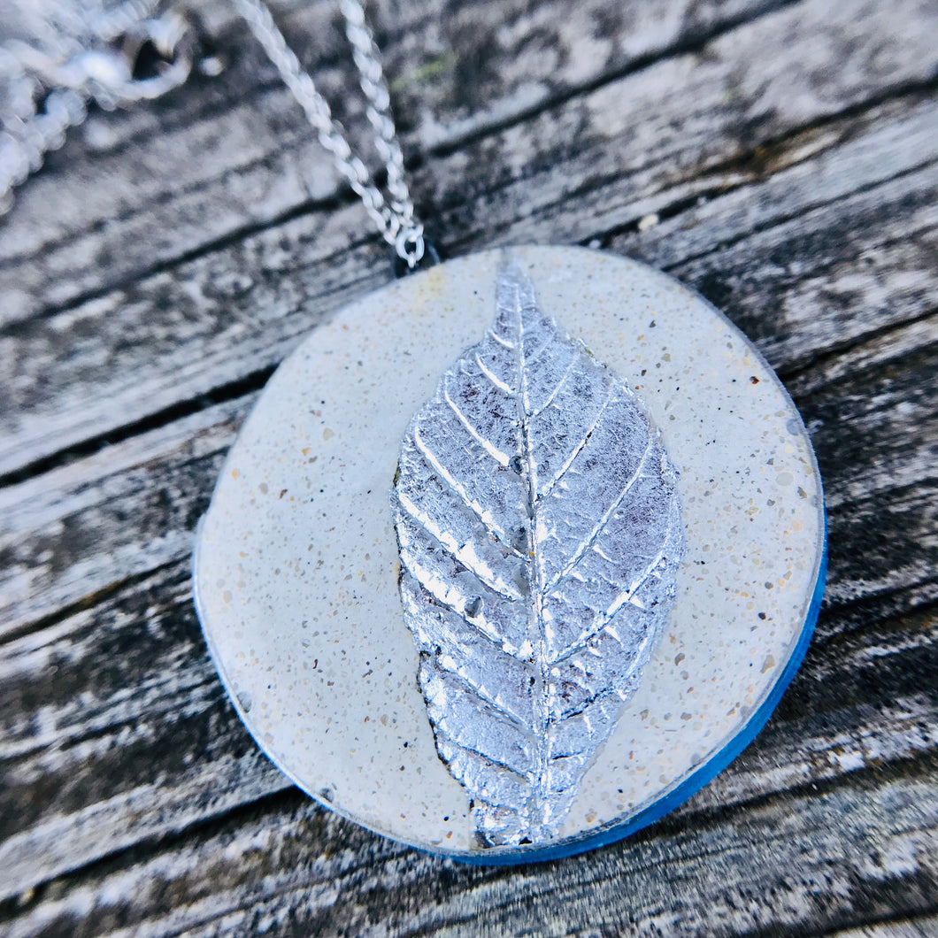 Reversible Sunray and Silver Leaf Leaf Concrete & Tin Necklace