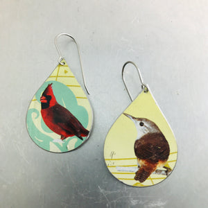 Songbirds Upcycled Teardrop Tin Earrings