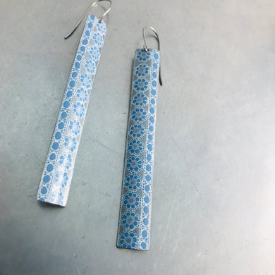 Lacy Ice Blue Long Narrow Tin Earrings
