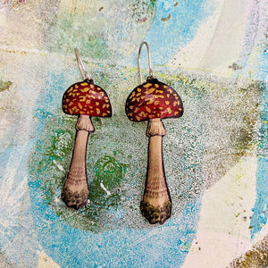 Dotty Red Capped Mushrooms Upcycled Tin Earrings