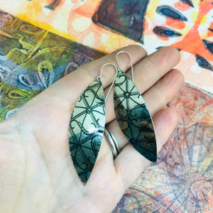 Gold with Black Ironwork Upcycled Tin Leaf Earrings