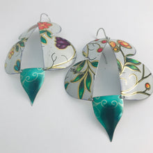 Load image into Gallery viewer, Vintage Green Leaves Abstract Butterflies Upcycled Tin Earrings