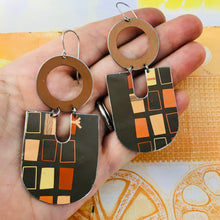 Load image into Gallery viewer, Retro Boxes on Chocolate Chunky Horseshoes Zero Waste Tin Earrings