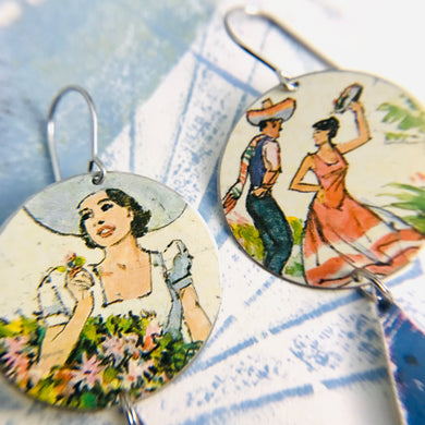 Fiesta Upcycled Tin Long Teardrop Earrings