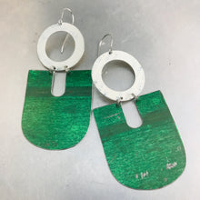 Load image into Gallery viewer, Antiqued Paris Green Chunky Horseshoes Zero Waste Tin Earrings