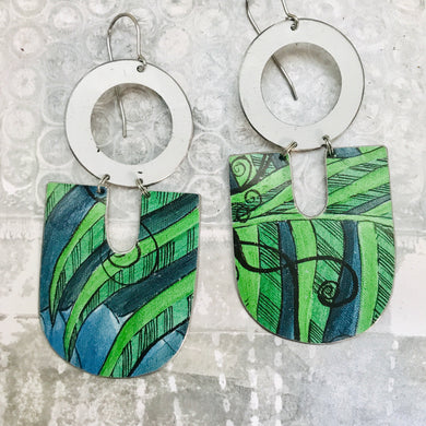 Green Leaves Chunky Horseshoes Zero Waste Tin Earrings